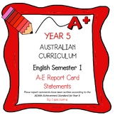 Australian Curriculum Year 5 English Report Card Comments 