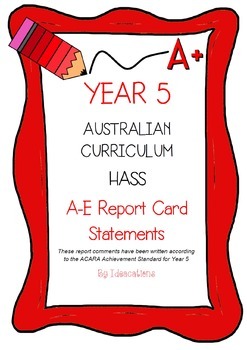 Preview of Australian Curriculum Year 5 HASS Report Card Comments