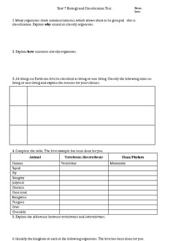 australian curriculum year 7 science biology and classification assessment