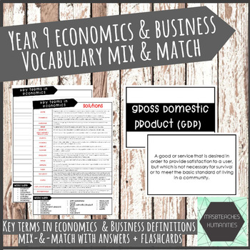 Preview of Australian Curriculum - Year 9 Economics - key terms mix & match + flashcards