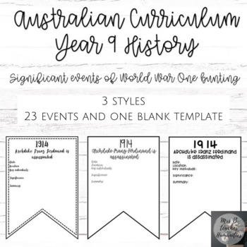 Preview of Australian Curriculum-Year 9 History-Significant events of WW1 bunting