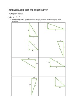 Preview of Australian Curriculum - Year 9 Pythagoras' Theorem and Trigonometry Revision