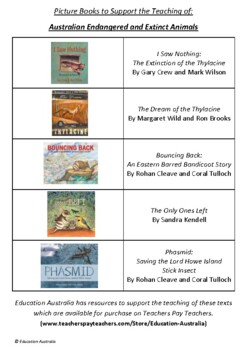 Preview of Australian Endangered and Extinct Animals - A Picture Book List