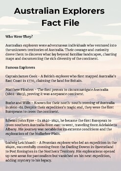 Preview of Australian Explorers Fact File and Blooket
