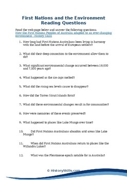 Preview of Australian First Nations and the Environment Reading Questions Worksheet