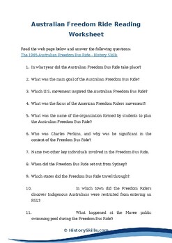 Preview of Australian Freedom Ride Reading Worksheet