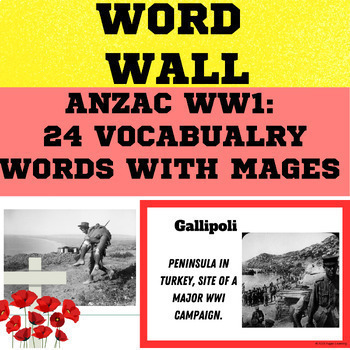 Preview of Australian History ANZAC WW1 - Vocabulary Word Wall + Digital Frayer Model