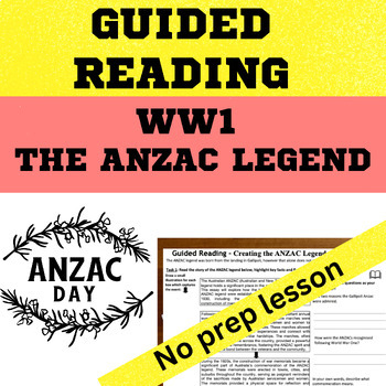 Preview of Australian History - WW1 Creating the ANZAC legend Guided Reading worksheet