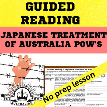 Preview of Australian History - WW2  Australian Prisoners of War Guided Reading activity