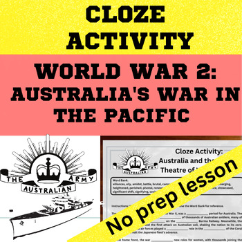 Preview of Australian History - WW2 Cloze Activity Australia war in the Pacific Worksheet