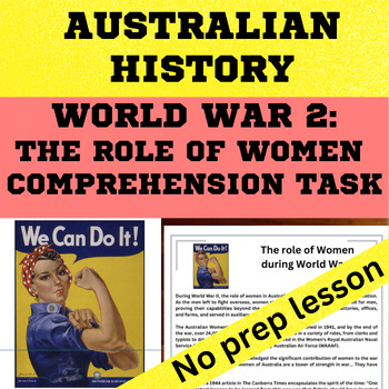 Preview of Australian History - The role of Women during WW2 comprehension worksheet