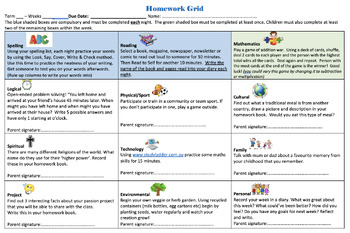 Preview of Australian Homework Grids