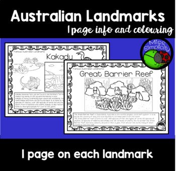 Preview of Australian Landmarks: 1 page info & colouring sheet per landmark BUNDLE