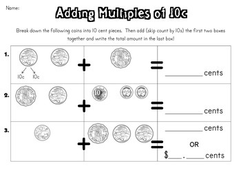 australian money coins adding amounts multiples of 10 by bluebird