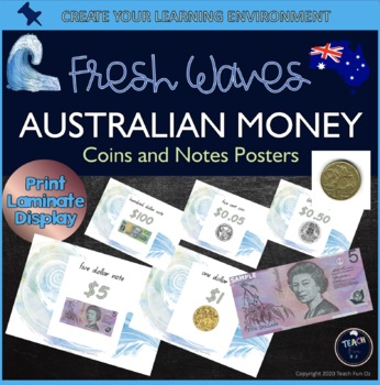 Preview of Australian Money Posters Coins and Notes Fresh Waves Beach Theme Classroom Decor
