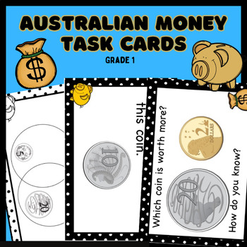 Preview of Australian Money Task Cards Year 1, Value, Teaching, Activities, Lesson