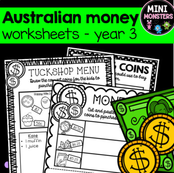 Preview of Australian Money Worksheets Adding, Change and Worded Problems