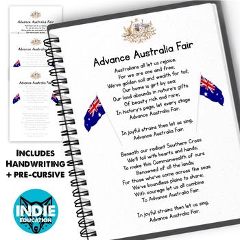 Preview of Advance Australia Fair Handwriting Australian National Anthem Tracing Precursive