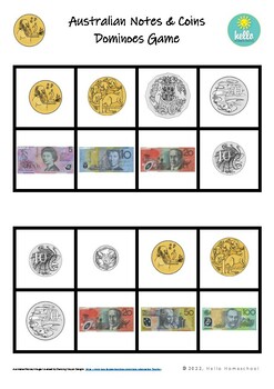 Preview of Australian Notes and Coins Dominoes Matching Game! Math Money Australia!