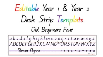 Preview of Australian Qld Font Year 1 & 2 Desk Strip Template. ACARA