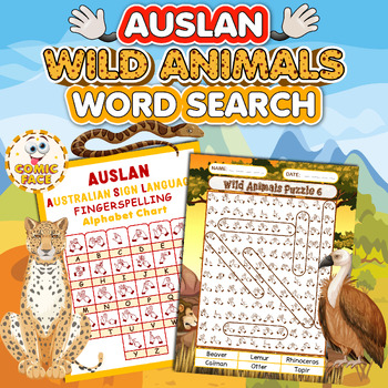Preview of Australian Sign Language (AUSLAN) Wild Animals Word Search Games Activities