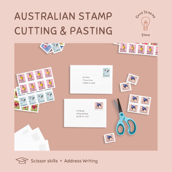 Preview of Australian Stamps Cutting & Pasting | Post Office Fine Motor | Address Practice