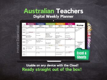 Preview of Australian Teacher Digital Weekly Planner - AutoDates - Excel & Sheets - RAINBOW