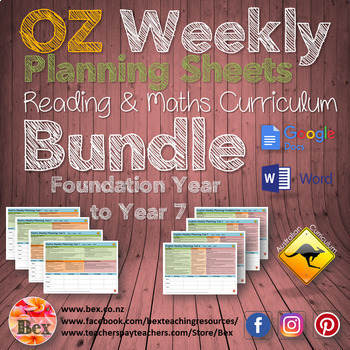 Preview of Australian Weekly Planning Sheets Bundle - Foundation Year - Year 7