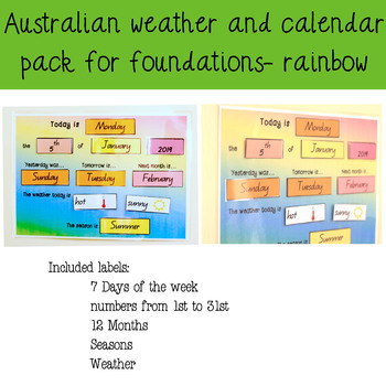 Preview of Australian weather and calendar pack for foundations- rainbow