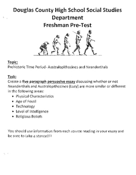 Preview of Australopithecus Vs. Neanderthals DBQ Essay with tips and graphic organizer