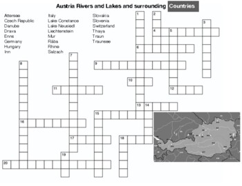 Austria Rivers and Lakes and surrounding Countries Crossword TpT