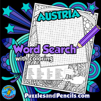 Preview of Austria Word Search Puzzle with Coloring Activity Page | Countries of Europe
