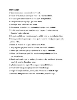 Auténtico 1 Chapter 7A. Vocabulary, Exercise 1. Quiz / Activity by Ole AZUL