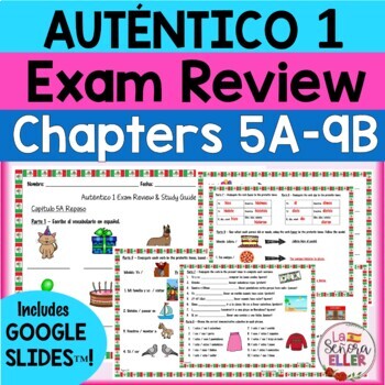 Preview of Auténtico 1 Spanish Final Exam Review Study Guide 5A - 9B Print Google Slides™