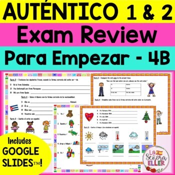 Preview of Auténtico Realidades 1 and 2 Spanish Final Exam Review Study Guide BUNDLE