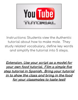 Preview of Authentic Spanish Food Tutorial Editable Digital Worksheet Distance Learning 