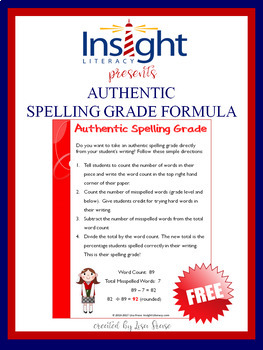 Preview of Authentic Spelling Grade - Free Formula!