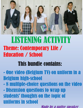 Preview of French LISTENING & SPEAKING activity on CLOTHES (school uniform) audio video AP