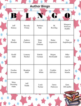 Author Bingo! 25 Unique Bingo Cards featuring Popular Authors 3rd-6th ...