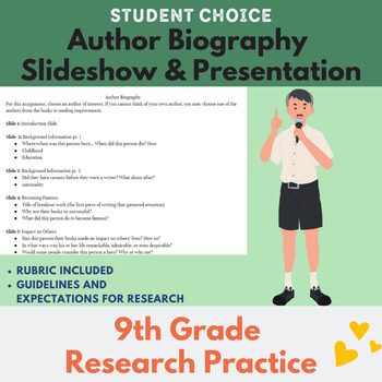 Preview of Author Biography Research Presentation Guidelines w/ Rubric