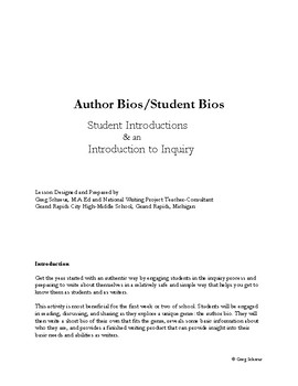 Preview of Author Bios/Student Bios: Student Introductions & an Introduction to Inquiry