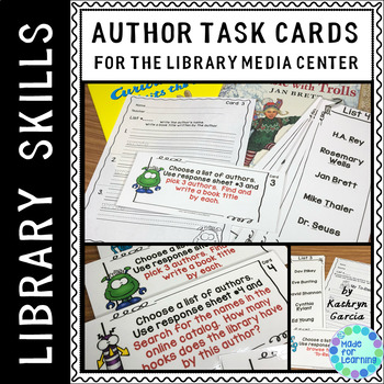 Preview of Library Lessons for Author Search Skills Practice | Task Card Activities