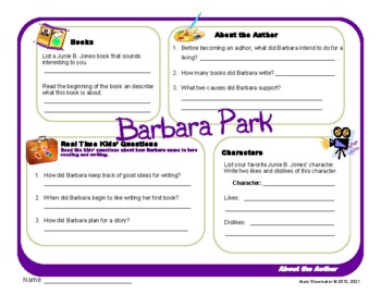 Preview of Author Study ~ Internet Research ~  Barbara Park