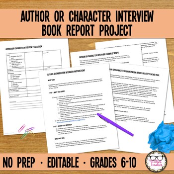 Preview of Author or Character Podcast or Video Interview Book Report Project