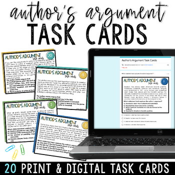 Preview of Author's Argument Task Cards - Identify Author's Claim Argumentative Task Cards