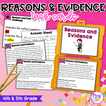 Preview of Author's Claims Reasons Evidence Points Task Cards - 4th 5th Grade RI.4.8 RI.5.8