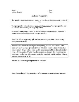 Preview of Author's Perspective Worksheet- 2 Passages