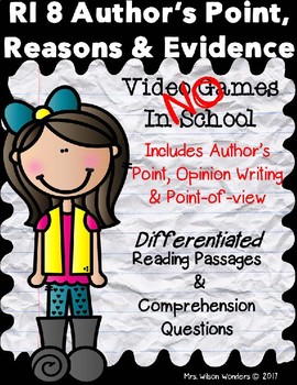 Preview of Author's Point & Reasons, RI 3.8, 4.8, 5.8 No Video Games Differentiated Reading