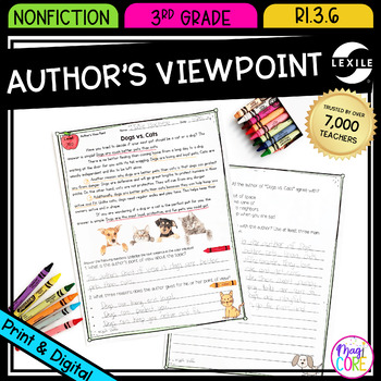 Preview of Author’s Point of View Reading Passages Worksheets Anchor Chart 3rd Grade RI.3.6