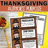 Author's Purpose and Point of View Thanksgiving Task Cards